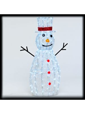 Pupazzo di neve in acrilico h 90 cm, 180 Led bianco ghiaccio