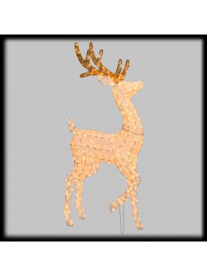 Renna con zampa alzata h 160 cm, 380 led a luce fissa, bianco tradizionale