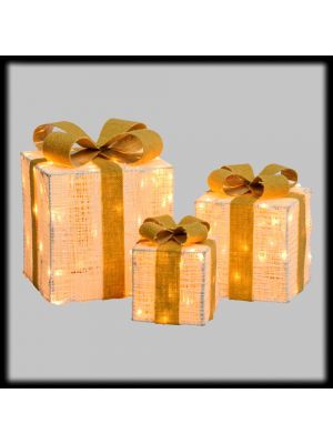 Set 3 pacchi regalo H 25|20|15 cm, 120 led a luce fissa, bianco tradizionale