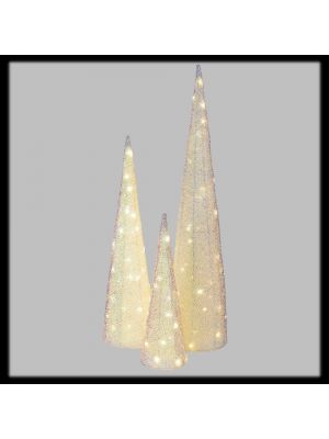 Set di 3 coni in tessuto H 80|60|40 cm, led a luce fissa, bianco caldo