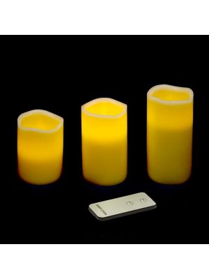Set 3 candele cera Avorio Ø 7,5 cm con telecomando - effetto fiamma - led bianco classic