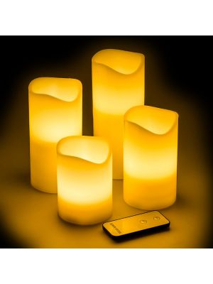 Set 4 candele in cera Avorio Ø7,5cm,telecomando led effetto fiamma,classic