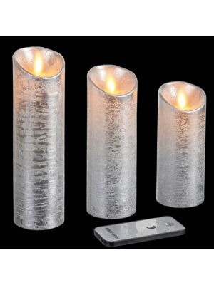 Set 3 Candele Ø 5,2 cm in cera Argento con telecomando, effetto fiamma, led bianco classic pile