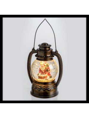 Lanterna natalizia con neve glitter, h 19 cm, a batteria, luce fissa, bianco classic