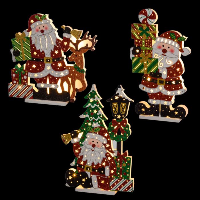 Immagini Di Natale Glitter.Mix 3 Babbo Natale Glitter A Batteria Con 10 Led Classic H 45 Cm Bianco Caldo