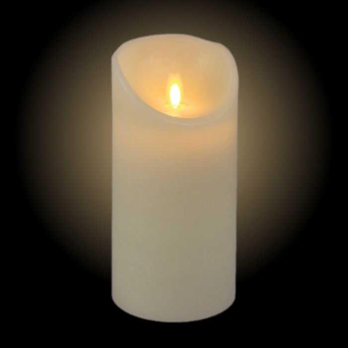Candela O 9 X H 18 Cm In Cera Ruvida Moving Flame Led Bianco Classic A Batteria