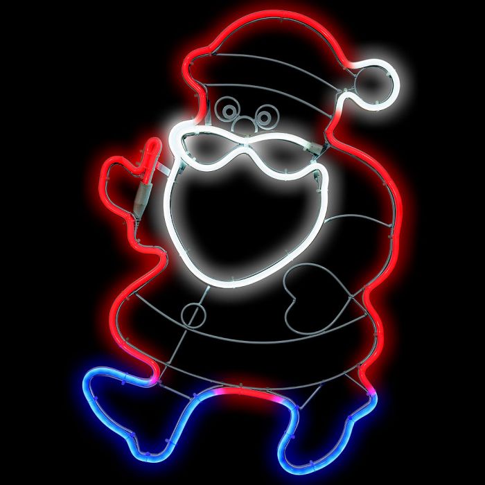 Babbo Natale Blu.Babbo Natale Luminoso 39 X H 57 Cm Neon Bifacciale 288 Led Bianco Rosso E Blu