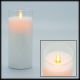 Candela Ø 7,5 x h 17,5 cm cera bianca con vetro, moving flame, led bianco caldo