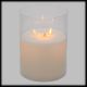 Candela Ø15cm x H20cm cera bianca con vetro, 3 moving flame, led bianco caldo