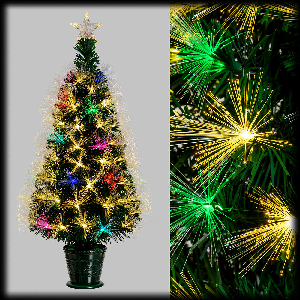 Stella Di Natale Con Fibre Ottiche.Albero Di Natale Fibre Ottiche H 100 Cm Bianco Classic E Giochi Di Luce Flashled Rgb