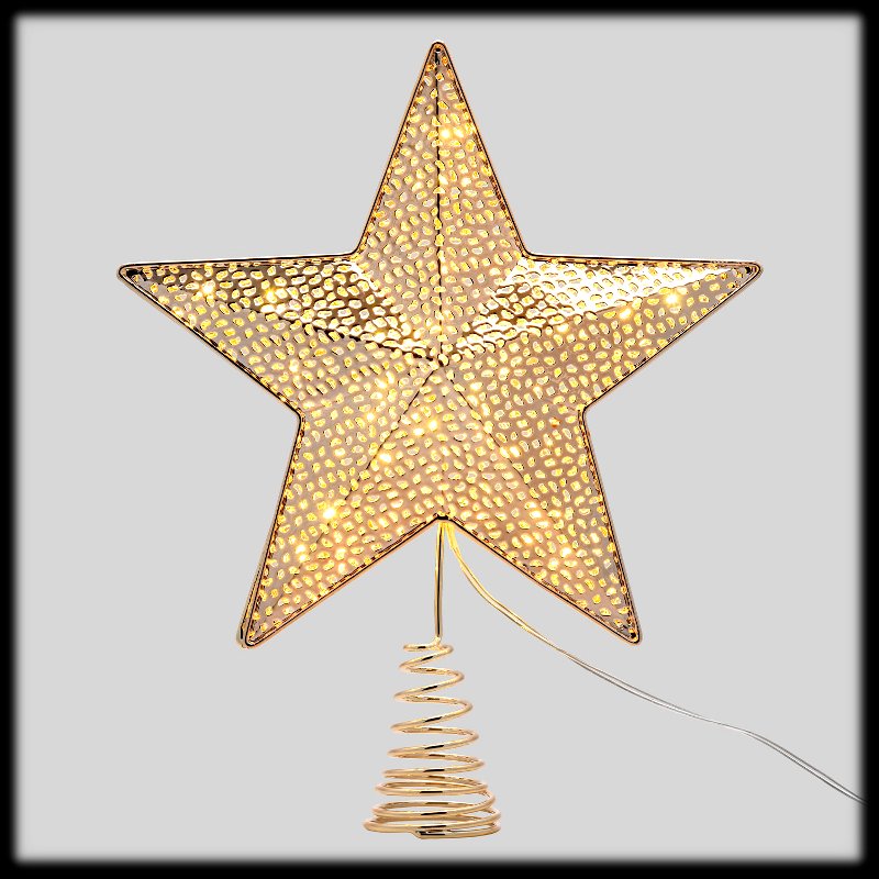 JOIEDOMI Puntale Per Albero Di Natale A Stella Con Luci – PVC Glitterato Argento, 22,9 Cm, 10 LED Bianco Caldo, 2 Effetti Luce, Alimentazione A Batteria